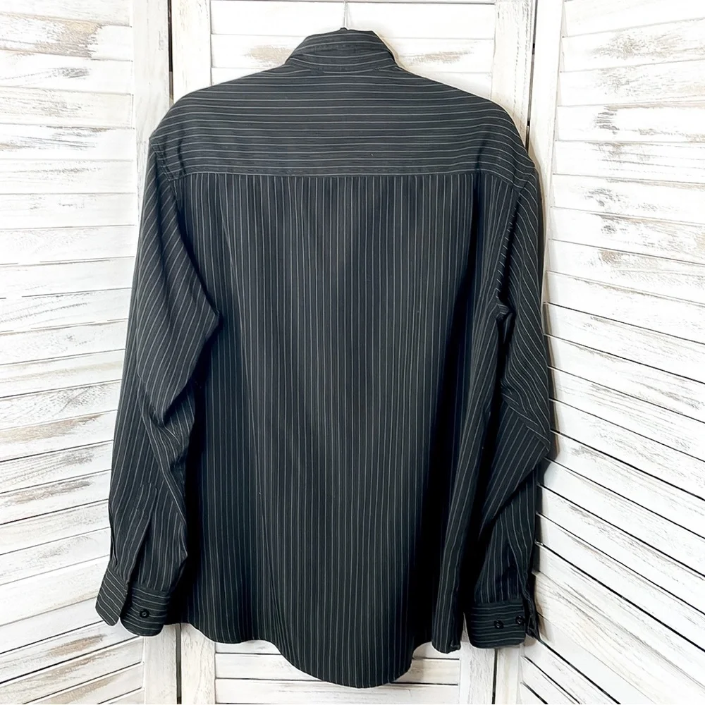 HAGGAR | Men’s Black Striped Long Sleeve Dress Shirt - Picture 7 of 7